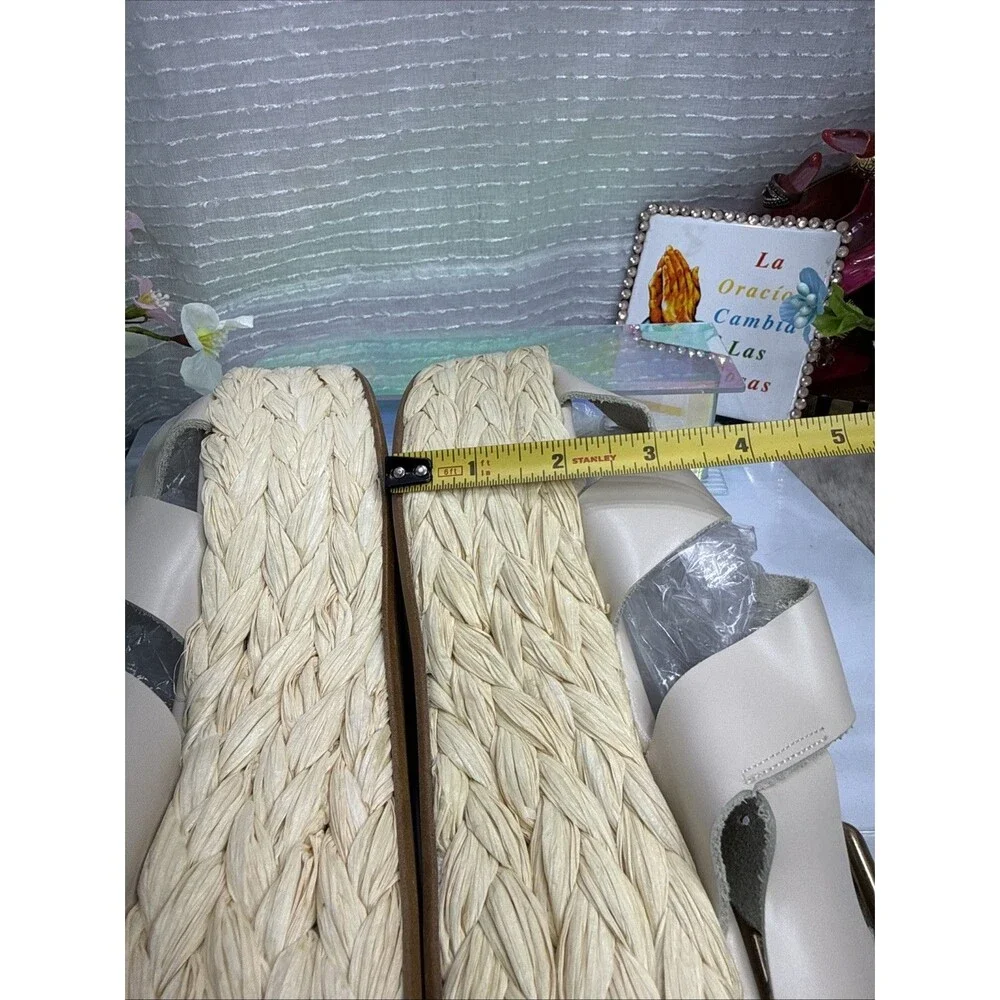 (S2)ZARA NEW CREAM Leather WOVEN BRAIDED STRAW PLATFORM SANDALS FESTIVAL Sz 39/8 - Picture 7 of 12